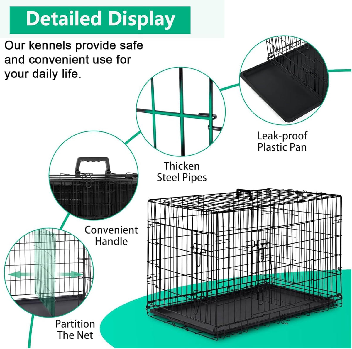 XL Dog Crate Dog Kennel Cage with Double Door,42 Inch Folding Metal Wire Dog Cage with Removable Tray&Divider Panel,Pet Crate for Medium Large Dogs,Black