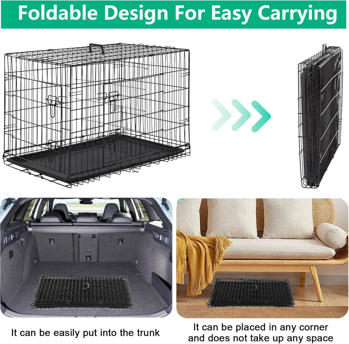 XL Dog Crate Dog Kennel Cage with Double Door,42 Inch Folding Metal Wire Dog Cage with Removable Tray&Divider Panel,Pet Crate for Medium Large Dogs,Black