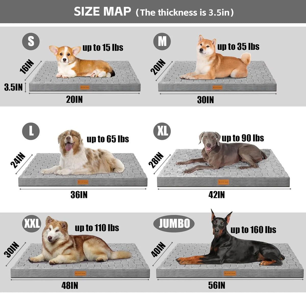 Orthopedic Dog Bed Waterproof Soft Comfortable Egg Crate Foam Large Pet Beds Crate Mat with Removable Washable Cover and Nonskid Bottom,(Grey)