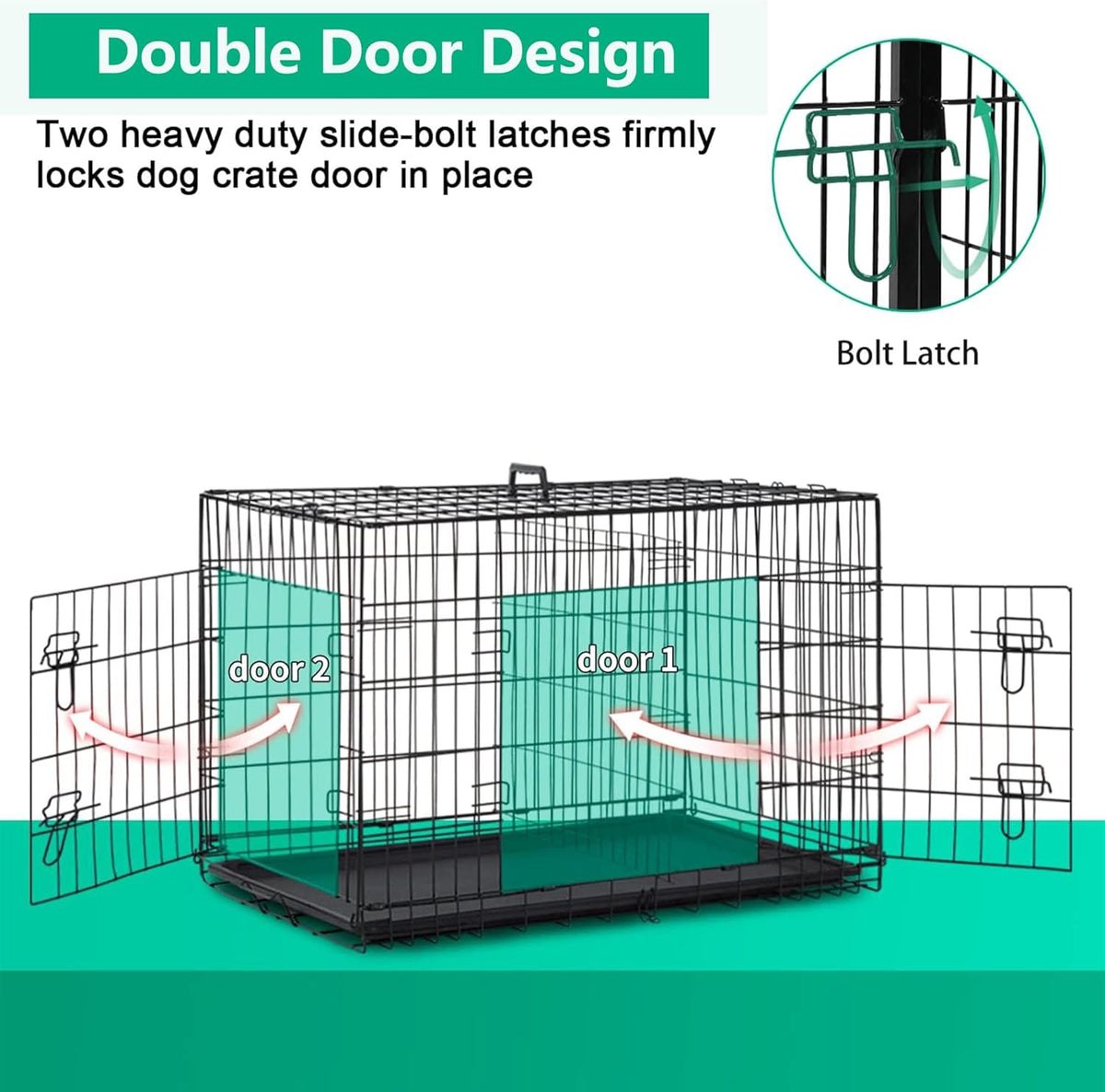 XL Dog Crate Dog Kennel Cage with Double Door,42 Inch Folding Metal Wire Dog Cage with Removable Tray&Divider Panel,Pet Crate for Medium Large Dogs,Black