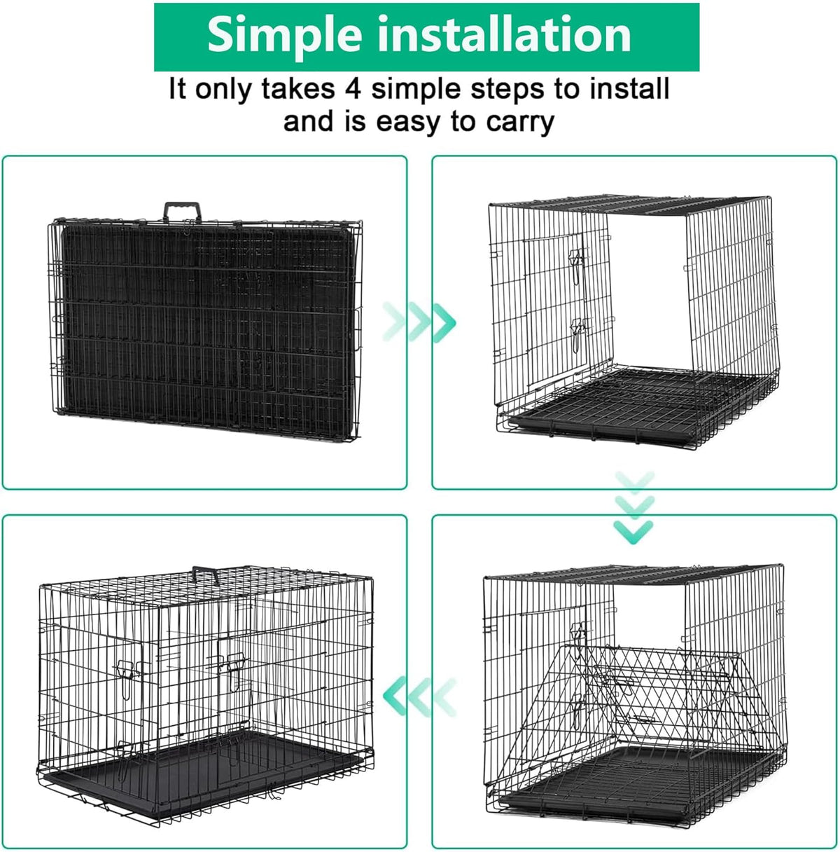 XL Dog Crate Dog Kennel Cage with Double Door,42 Inch Folding Metal Wire Dog Cage with Removable Tray&Divider Panel,Pet Crate for Medium Large Dogs,Black